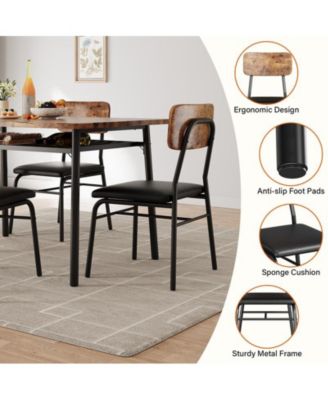 3-Piece Dining Table Set, Modern Kitchen Table Set for 2, Dining Table and Chairs for 2 with Metal Frame, Storage Rack, Square Table and 2 Padded Chairs for Small Space, Apartment, Brown