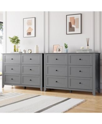 Grey 6 Chest of Drawer Dresser, Modern Dresser with Deep Drawers and Nickel Round Handle, Wood Organizer Storage Cabinet