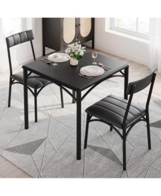 3 Piece Dining Set for 2 Upholstered Cushion Chairs Rectangular Table Space Saving Design