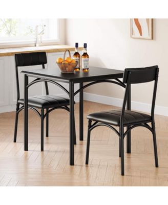 3 Piece Dining Set for 2 Upholstered Cushion Chairs Rectangular Table Space Saving Design