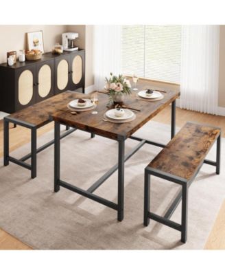 3 Piece Metal Wood Farmhouse Kitchen Dining Table Set