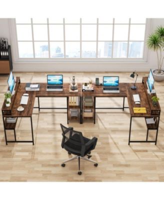 Reversible Corner Computer Desk with Storage Shelves,59 Inch L Shaped Desk with Monitor Stand,Study Writing Table Workstation for Home Office, Rustic Brown