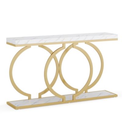 55 inch Faux Marble Entryway Table Narrow Long Sofa Table, Modern Accent Table