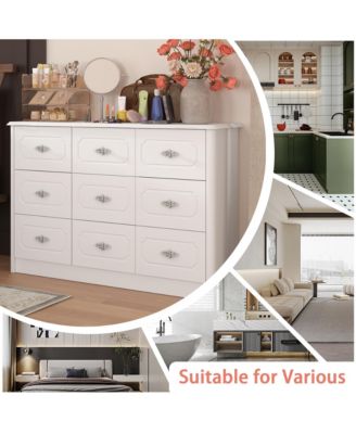 9-Drawer White Wood Dresser Storage Dresser