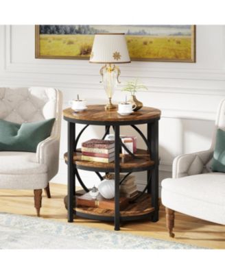 Half Circle Side & End Table with Storage Shelf & Metal Frame, 26-Inch Tall Half Moon Table, Narrow Nightstand