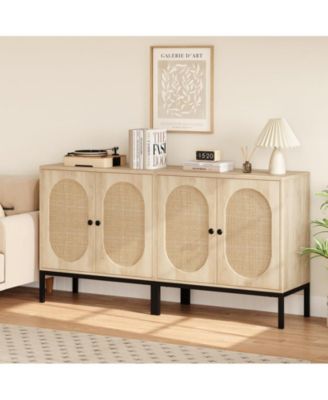 Buffet Cabinet, Rattan Storage Cabinet with Doors and Shelves, Accent Cabinet Sideboard, Wood Console Cabinet with Storage Entryway Cabinet