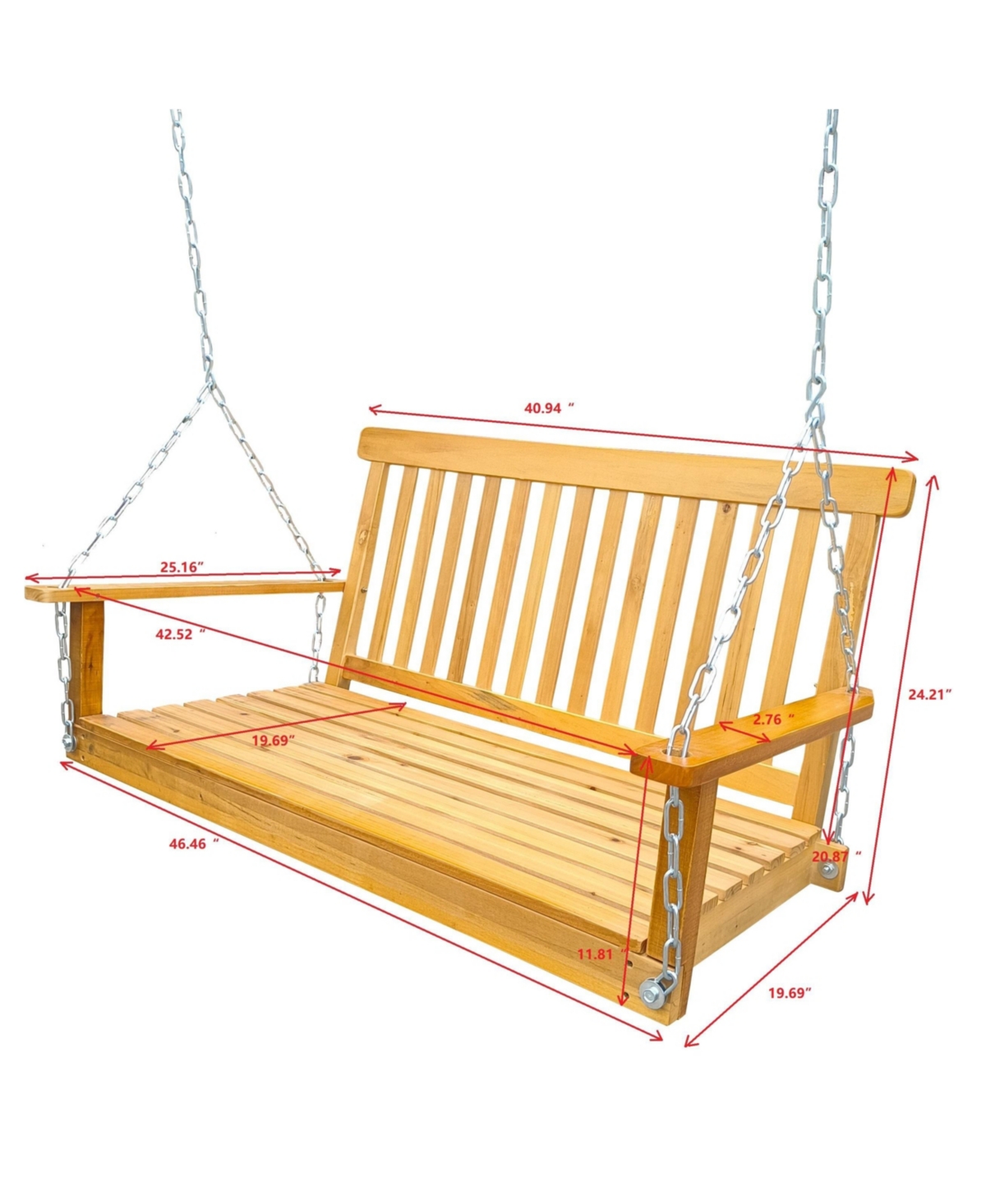Slickblue Front Porch Swing with Armrests Comfortable Outdoor Seating for Relaxation