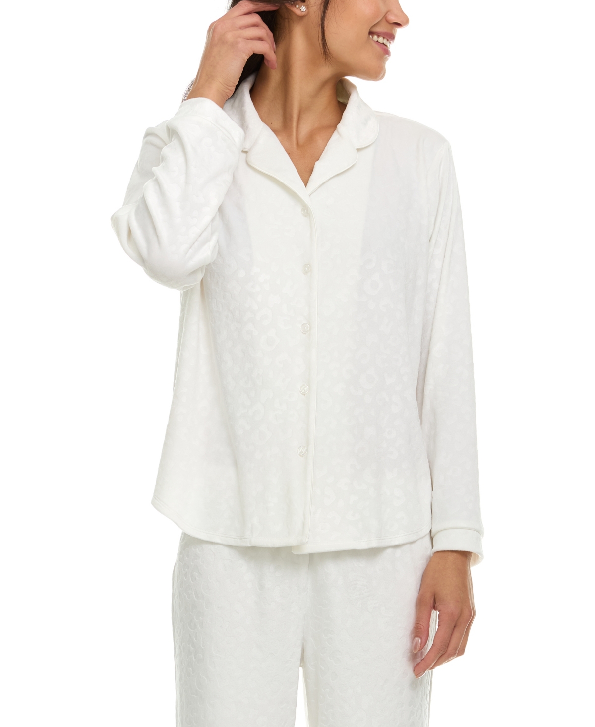 Flora By Flora Nikrooz Women's Addie Printed Velour Long Sleeve Pajama Set In Ivory