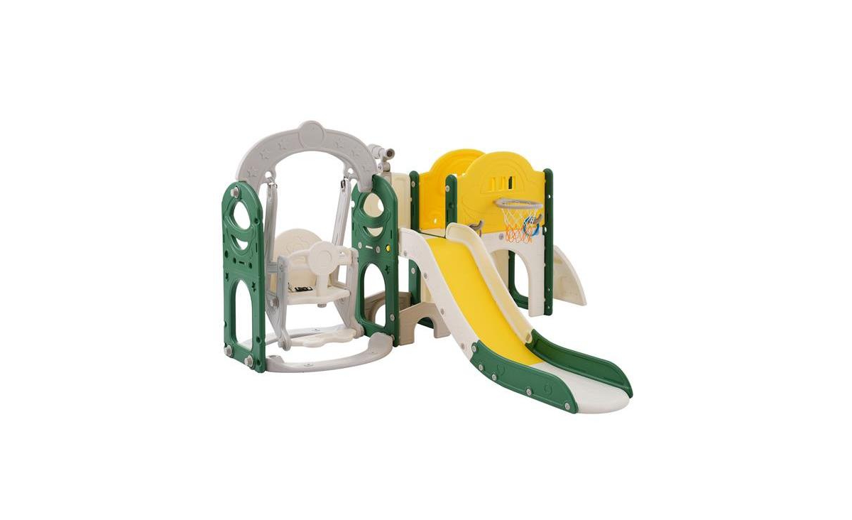 Slickblue Kids Playground Climber Slide Playset with Basketball Hoop Indoor & Outdoor Fun for Babies