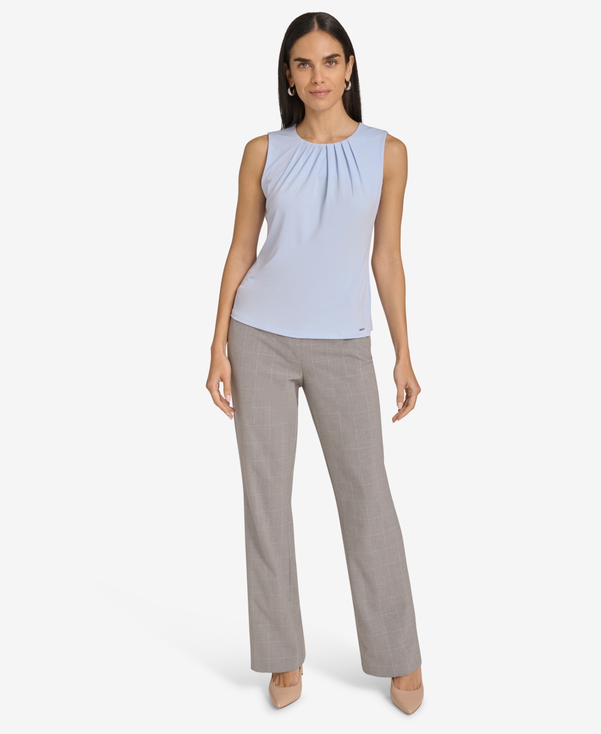 Calvin Klein Womens Pleated Polyester Blouse In Sky