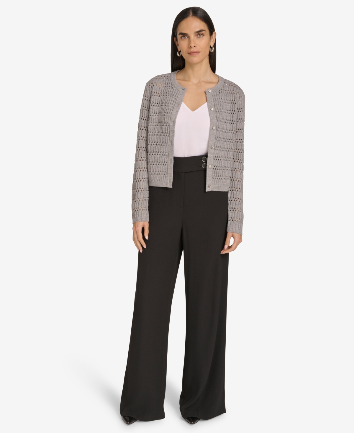 Calvin Klein Women's Open-knit Cardigan Sweater In Grey Heather