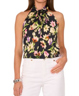 Vince Camuto - Women's Printed Twist-Front Keyhole Tank Top