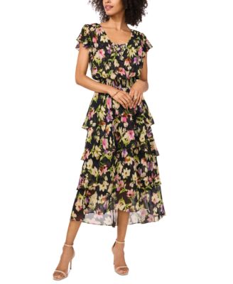 Vince Camuto - Women's Printed Surplice Tiered Midi Dress