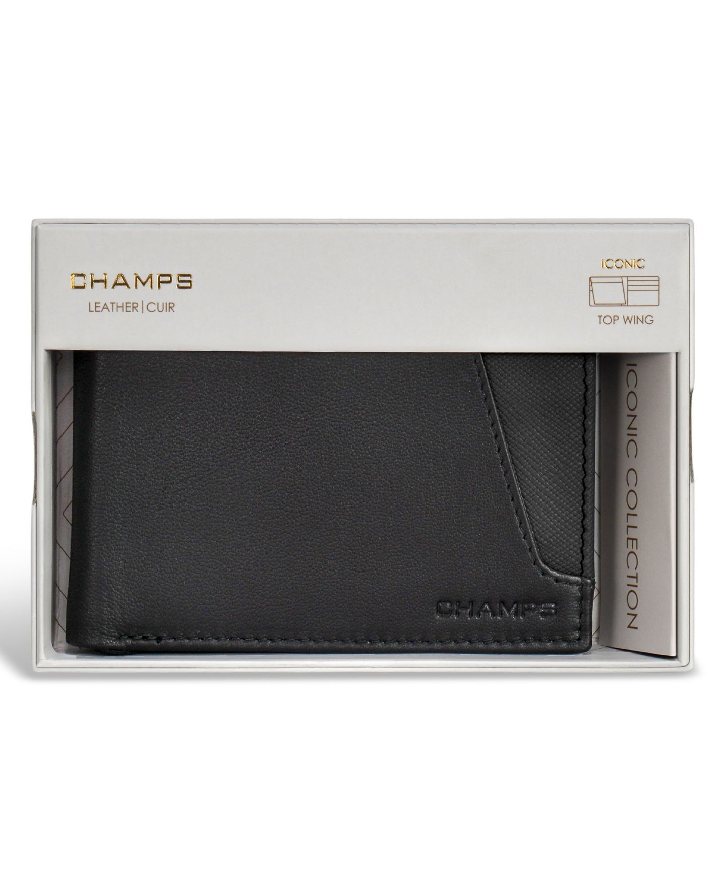 Мужской кошелёк CHAMPS Iconic Collection Leather Top Wing Wallet, цвет: Чёрный — фото 6