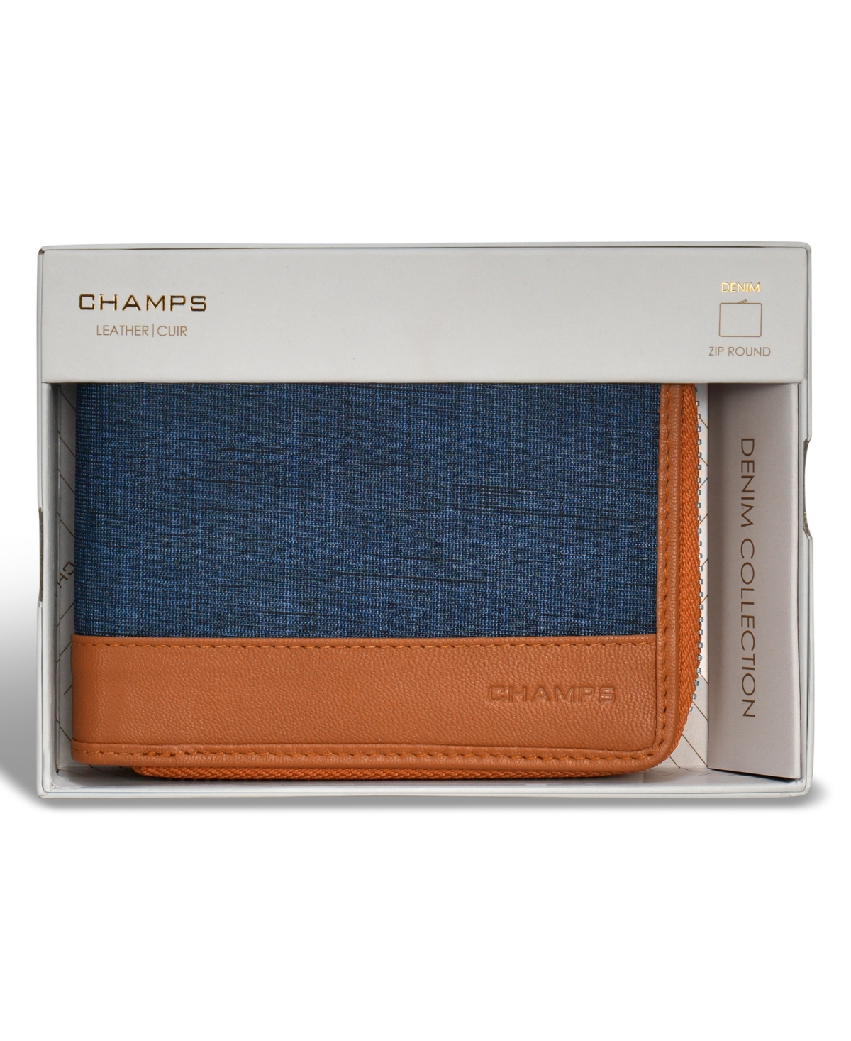 Shop Champs Men's Denim Collection Leather Zip Around Wallet In Blue
