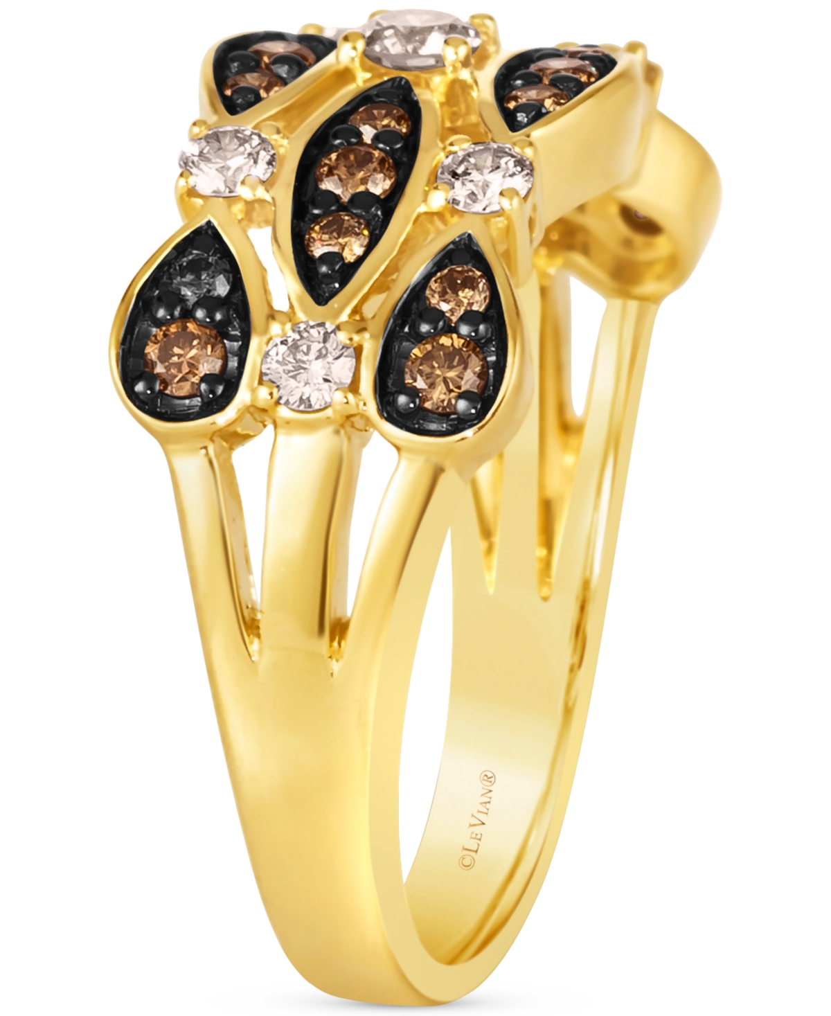 Le Vian Nude Diamond & Chocolate Diamond Triple Row Openwork Statement Ring (3/4 Ct. T.w.) In 14k Gold In 14k Honey Gold Ring