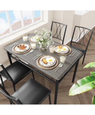 5 Piece Wood Upholstered Rectangular,  Dinning Room Table Furniture Set
