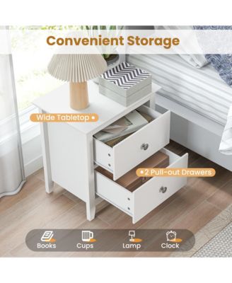 Modern Nightstand with Storage 2 Drawers & Support Legs for Bedroom White