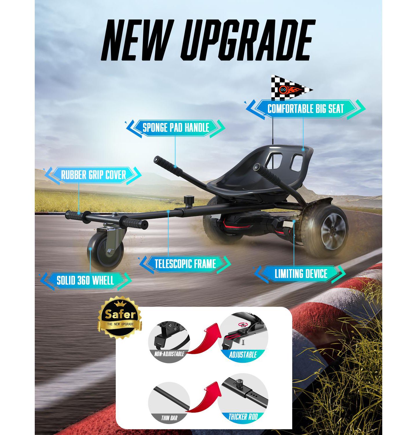 Детская игрушка Gyroor K1 Adjustable Hoverboard Go-Kart Seat Attachment, Compatible with 6.5", 8", 10" Hoverboards, Ages 4+ — фото 2