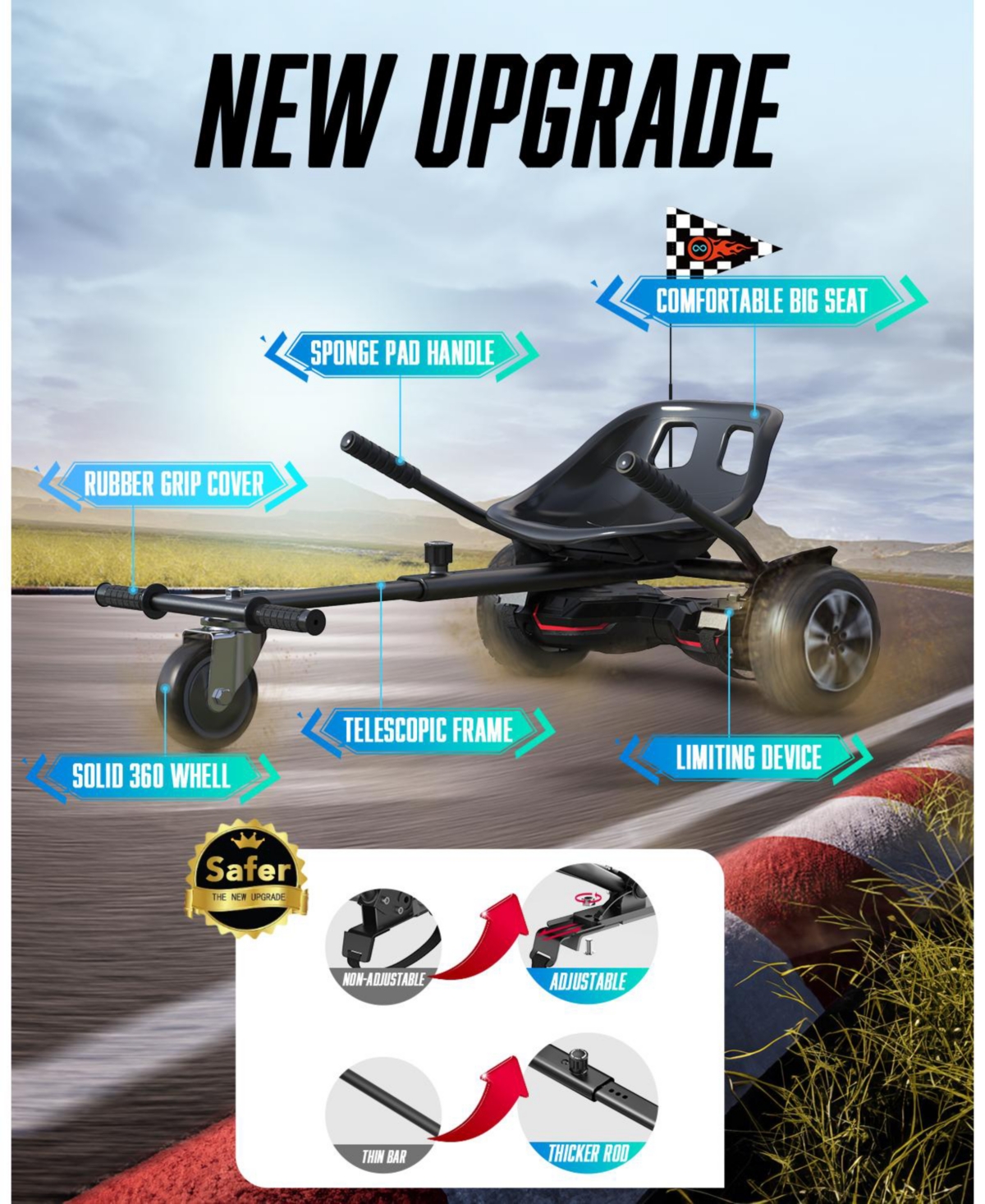 Gyroor Hoverboard Seat Attachment, hoverboard go kart attachment with Adjustable Frame Length Compatible with 6.5'' 8'' 10'' Hoverboard, Best Hoverboa