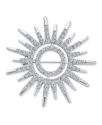 Summer Flaming Sunshine Micro Pave CZ Starburst Celestial Sunburst Sun Pin Brooch Brass
