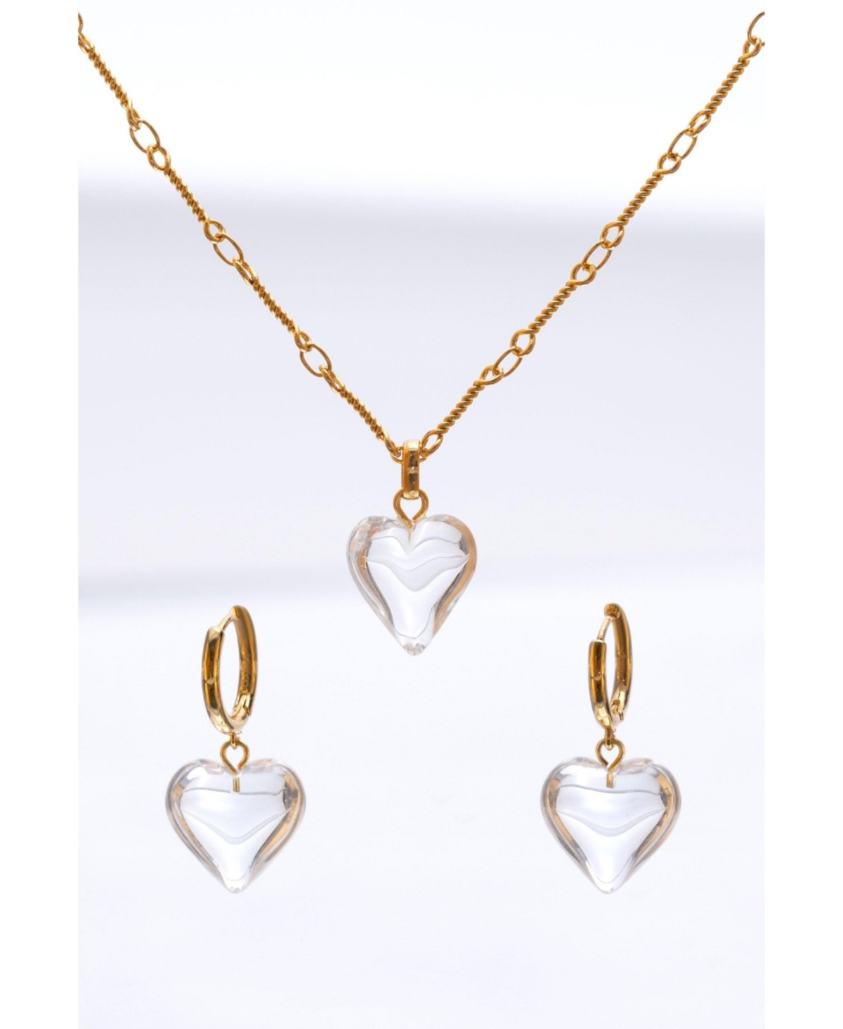 Frost Heart Necklace and Earrings Set - Silver