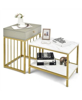 2 Pieces Modern Nesting Coffee Table Set with Drawer and Shelf
