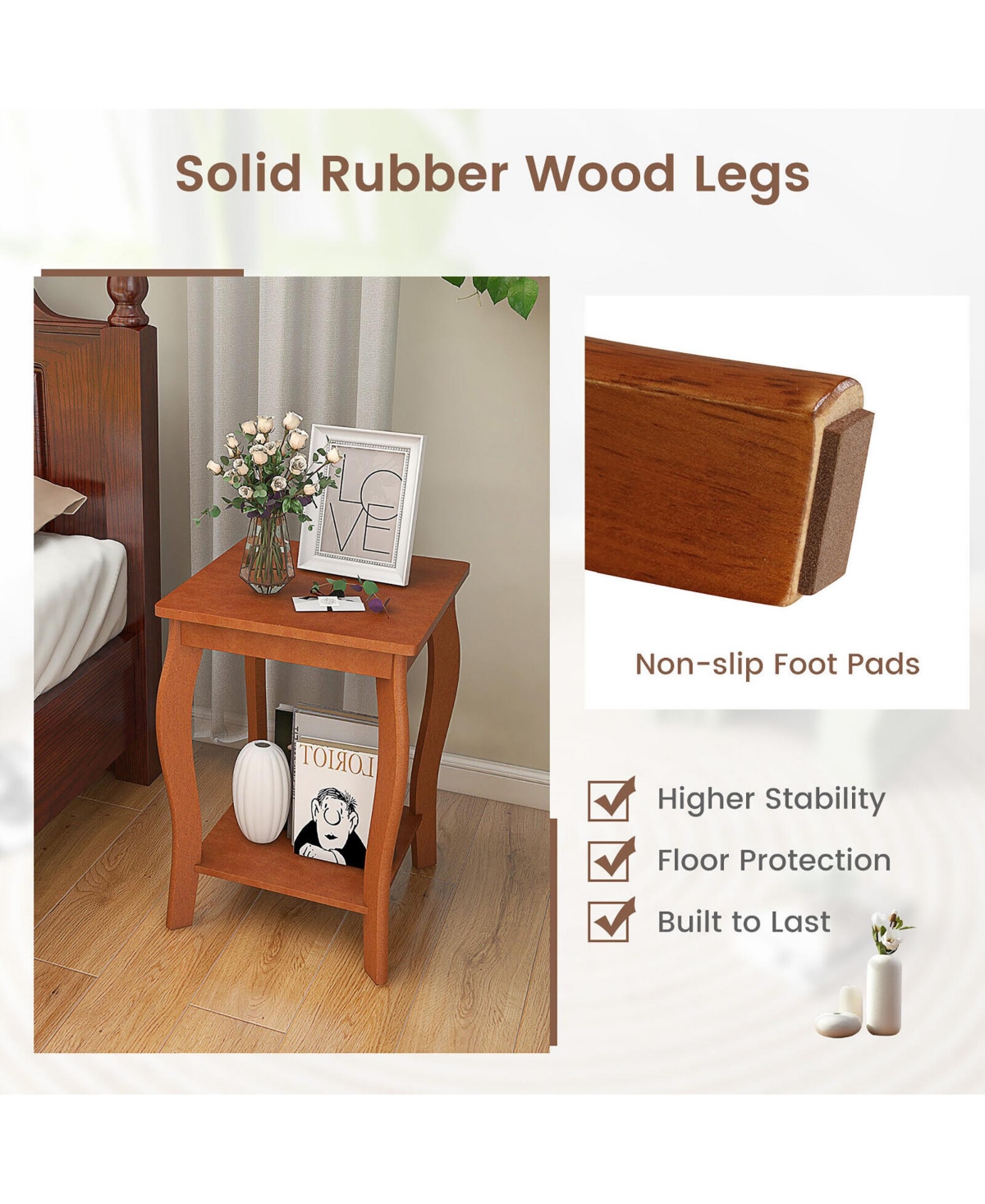 Gymax 2-Tier Square End Table Set of 2 Narrow Sofa Side Nightstand w/ Storage Shelf