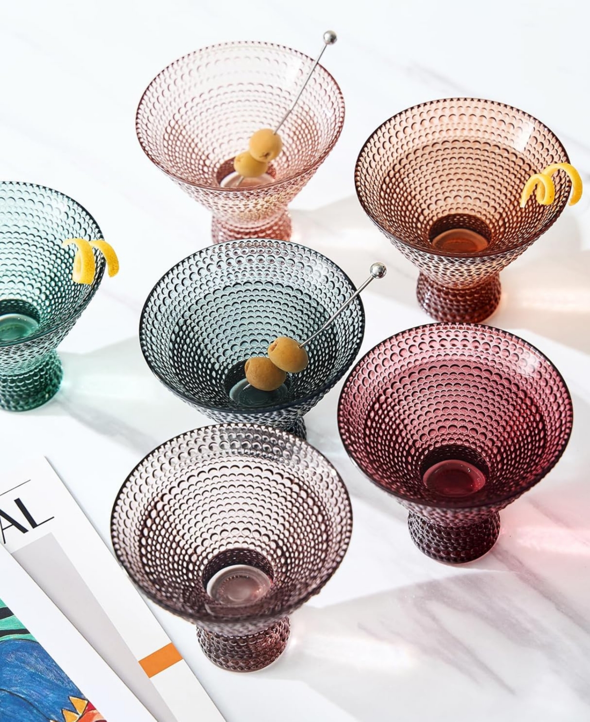 The Wine Savant Colored Stemless Martini Cocktail Glasses, Set Of 6 In Multicolor
