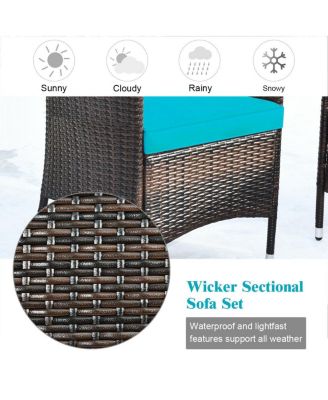 4 Pieces Patio Rattan Sofa Set with Chairs and Glass Coffee Table