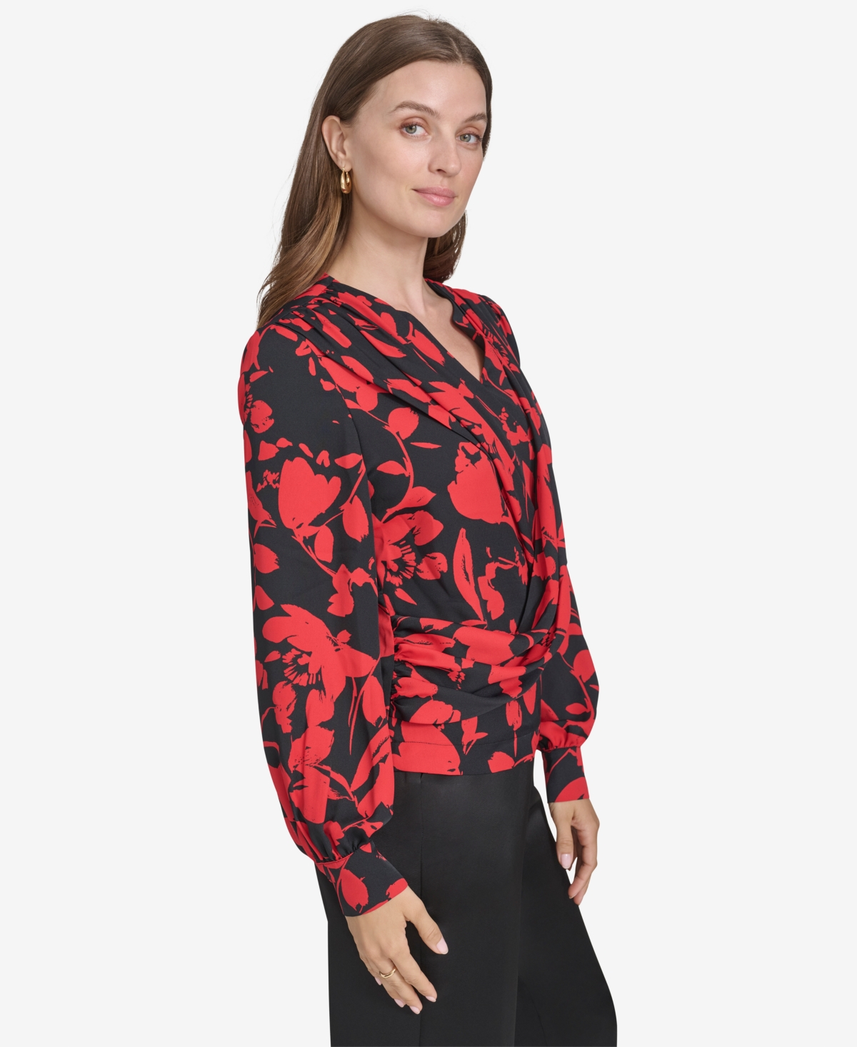 Halston Women's Printed Crossover-Draped Top -h Red