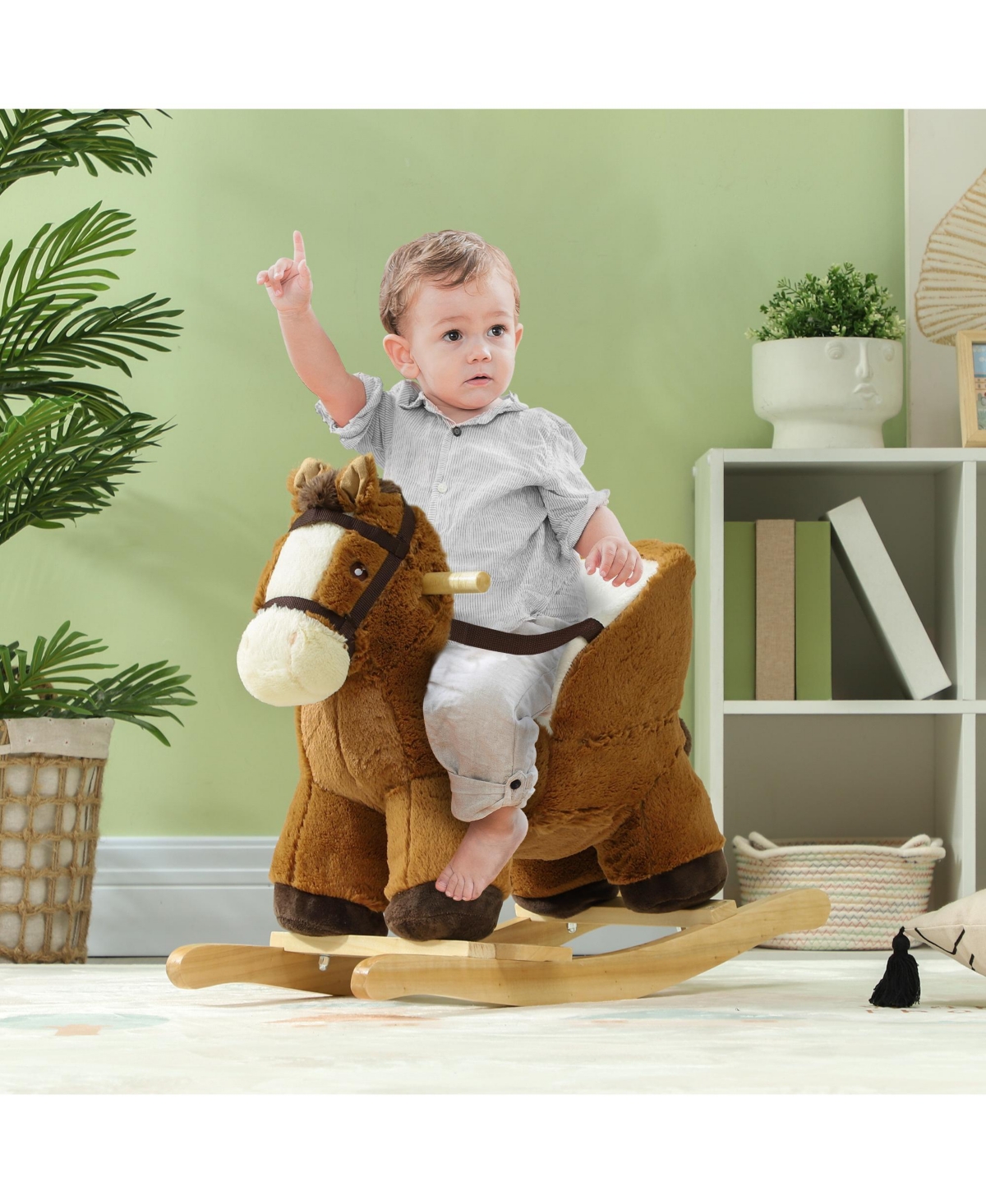 Qaba Baby Rocking Horse, Kids Ride on Horse w/ Sound, Safety Belt, Brown