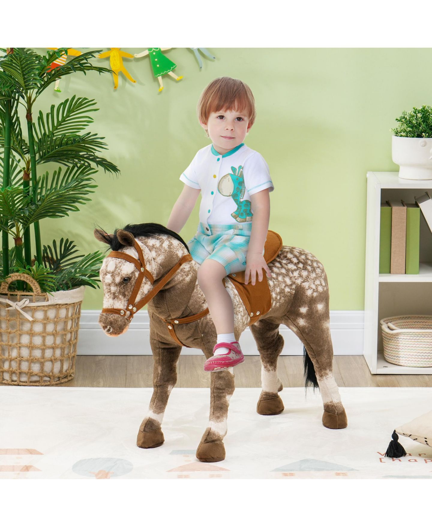 Детская игрушка Qaba Ride on Horse with Neighing Sound, Saddle and Stirrups, Ages 3-8, цвет: Коричневый — фото 4