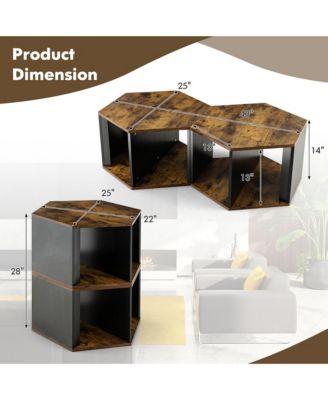 2PCS Coffee Side End Table Nightstand Hexagonal for Living Office Coffee Room