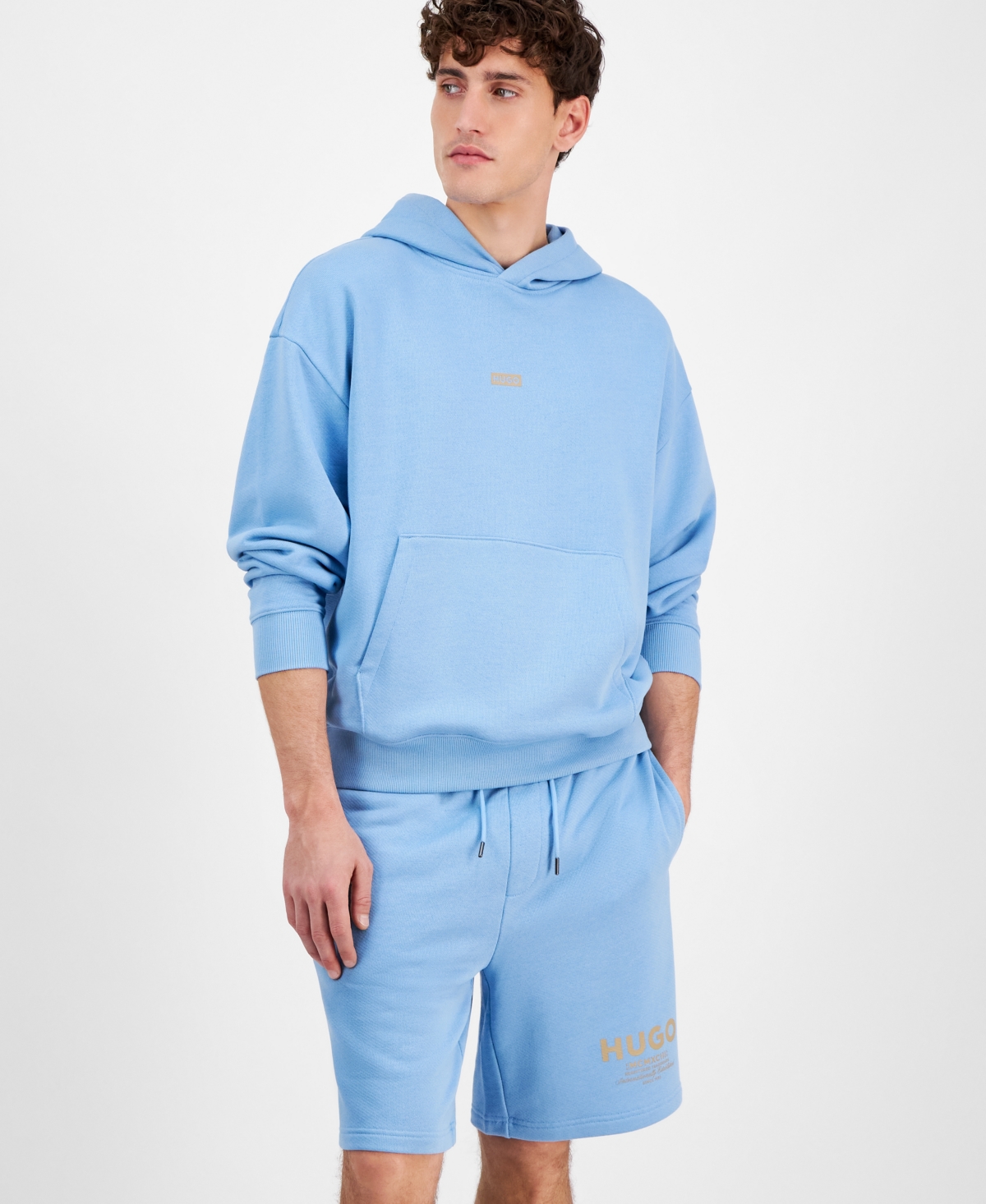 Hugo Boss Men's Nazardo Relaxed Fit Long Sleeve Logo Hoodie -Pastel Blue