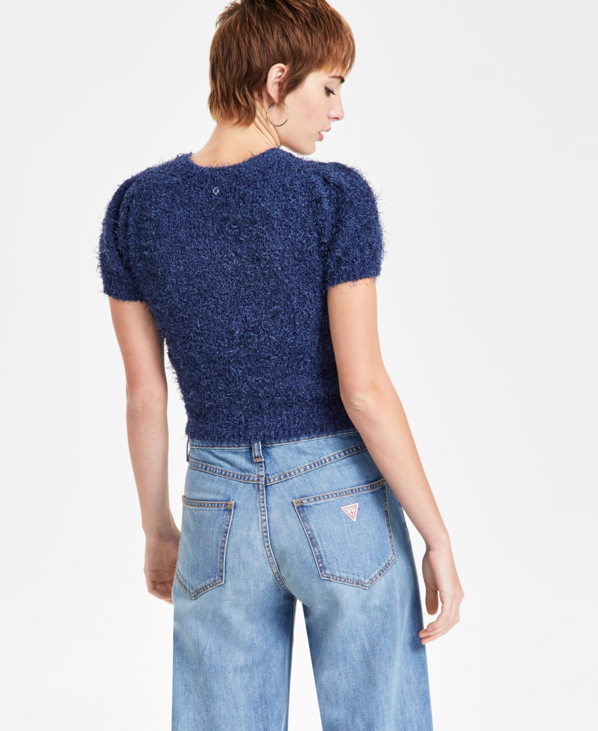 GUESS WOMEN'S USAMI BOUCLE SHORT-SLEEVE SWEATER 