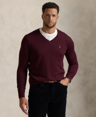 Men's Big & Tall Washable Wool V-Neck Sweater