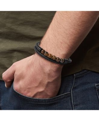 Tiger s Eye Beaded and Leather Wrap Bracelet - Braided Leather & Stone Jewelry for Men