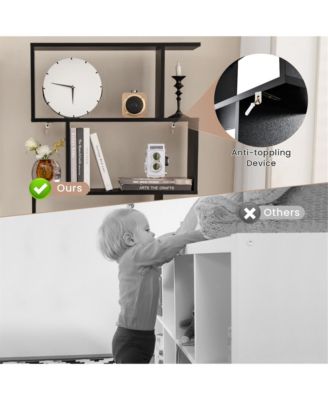 2PCS 6-Tier Shaped Bookshelf w/ Cabinet 6-Tier Tall Bookcase w/ Doors