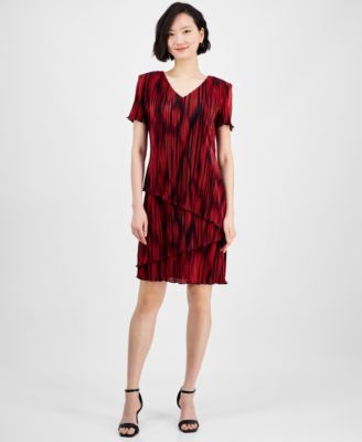 Connected - Women's Pleated Tiered V-Neck Sheath Dress