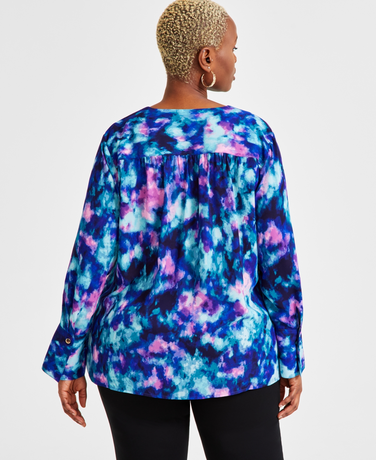 Inc International Concepts Plus Size Printed Long-sleeve Top, Exclusively At Macy's In Delia Dye
