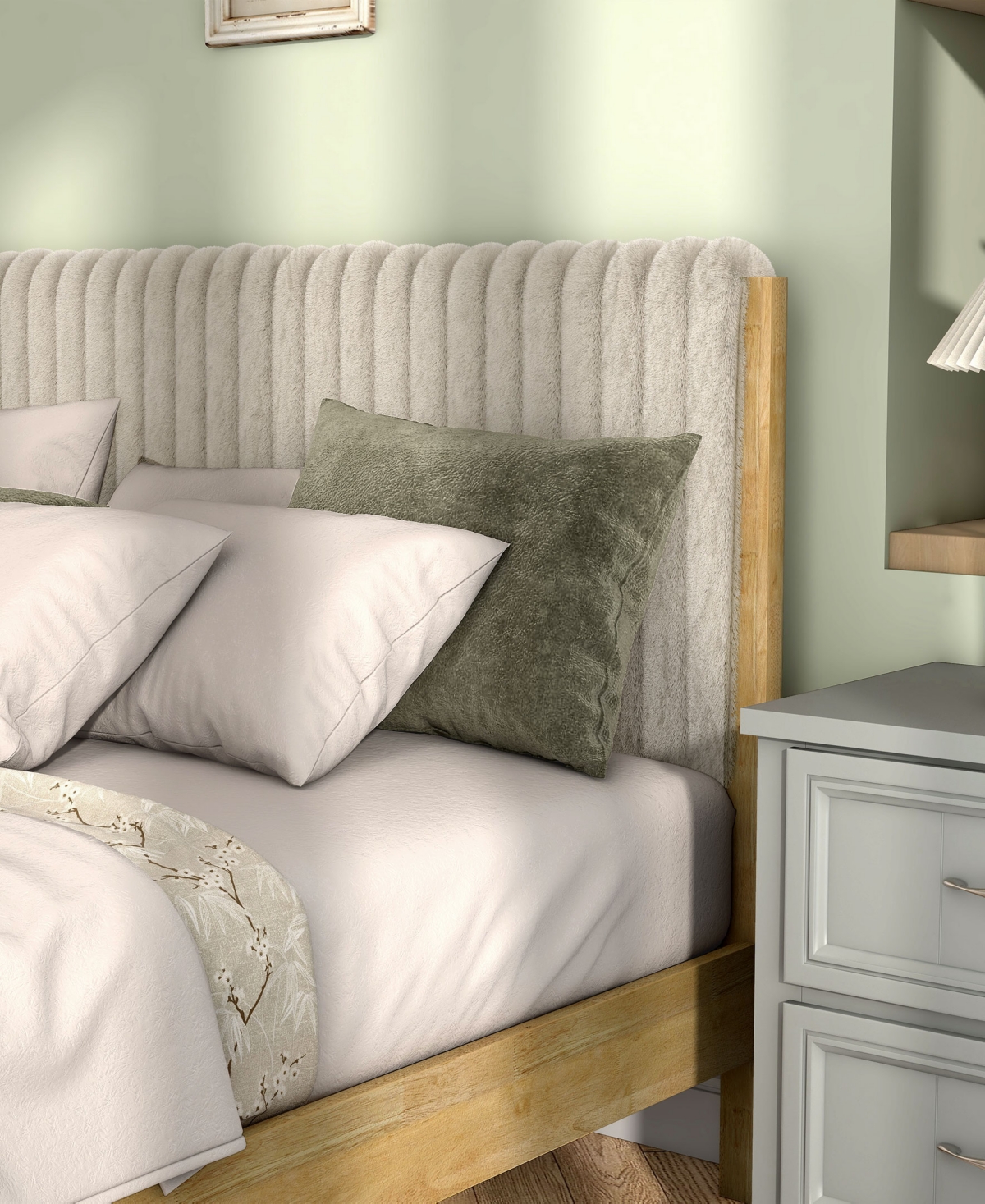 Furniture Of America Alder Queen Platform Bed With Corduroy Fabric Upholstery In Light Brown And Natural