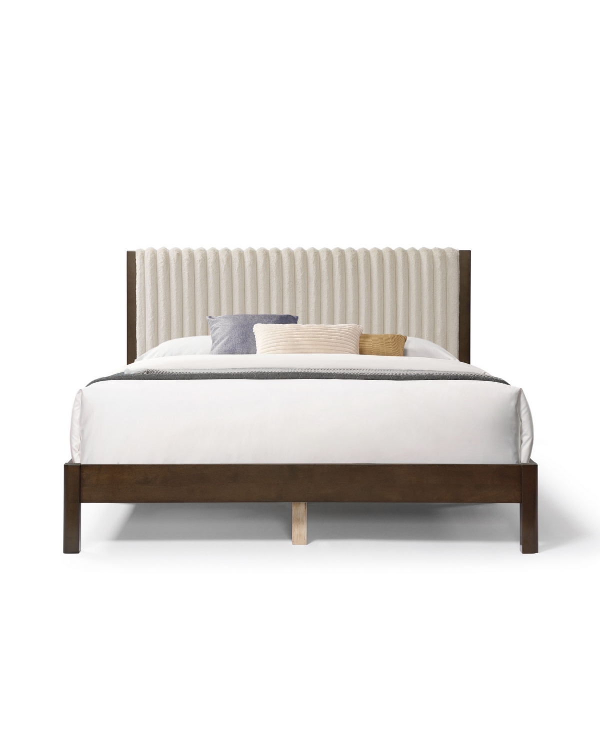 Furniture Of America Alder Queen Platform Bed With Corduroy Fabric Upholstery In Light Brown And Dark Walnut