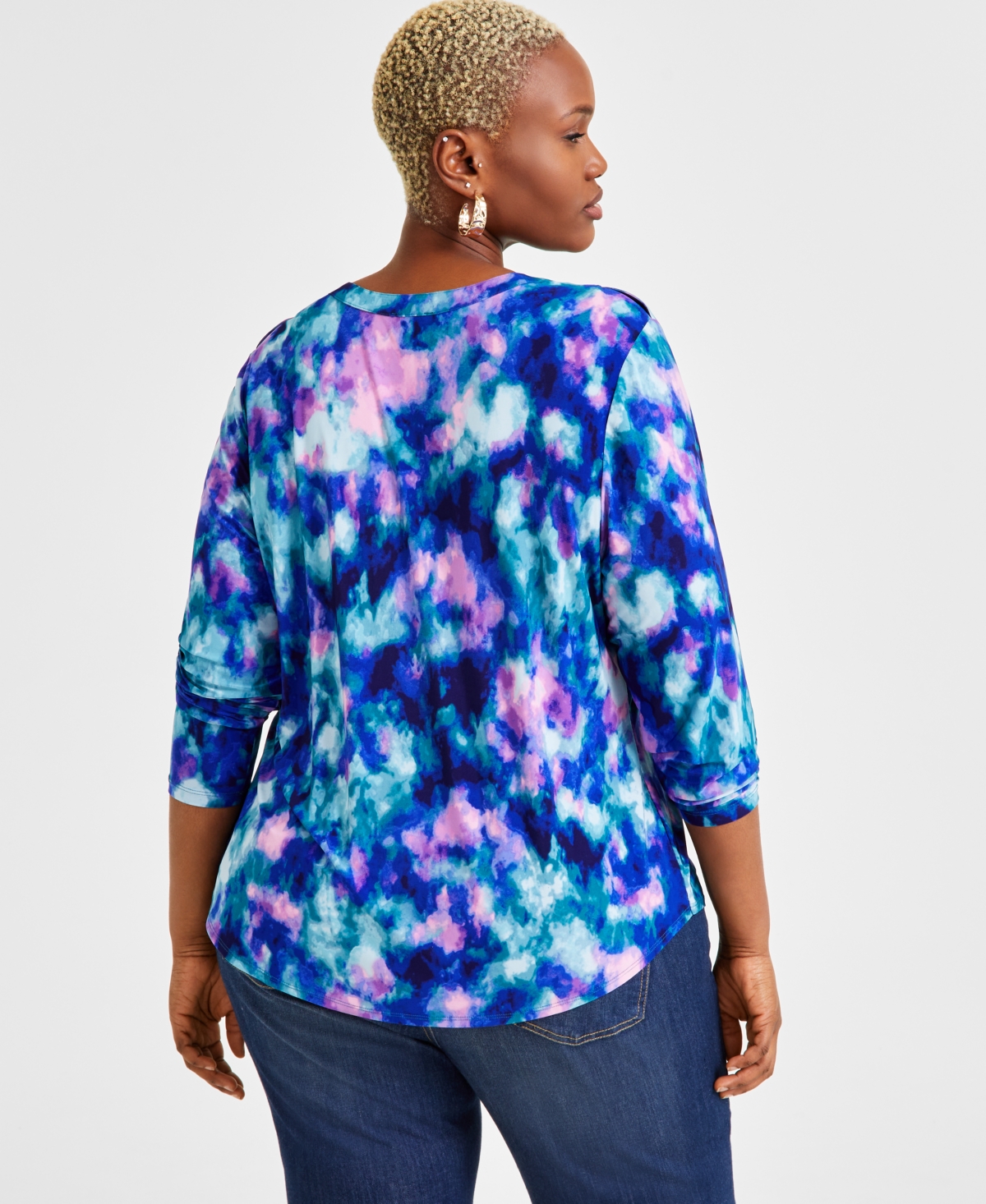 Inc International Concepts Plus Size Printed Long-sleeve Top, Exclusively At Macy's In Delia Combo
