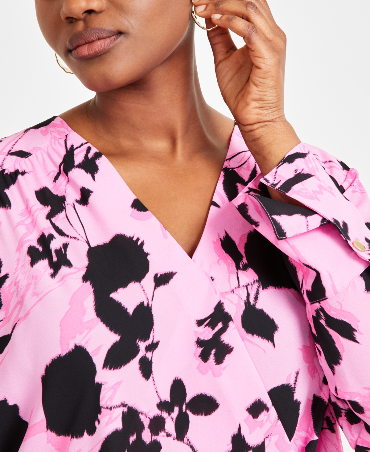 I.n.c. International Concepts Plus Size Floral Surplice Blouse, Exclusively at Macy's