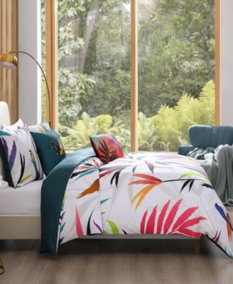 Tropical Fusion Bedding 220 Thread Count Cotton Sateen Reversible 5 Piece Comforter Set, Queen Size