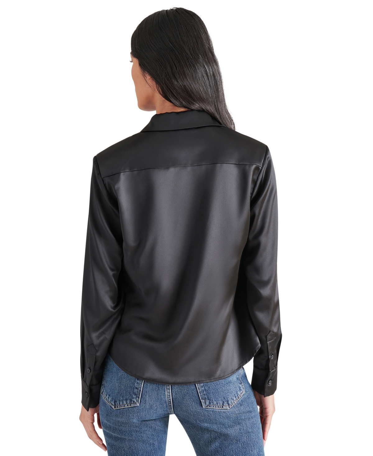 Steve Madden Women's Asa Charmeuse Shoulder Pad Shirt In Black