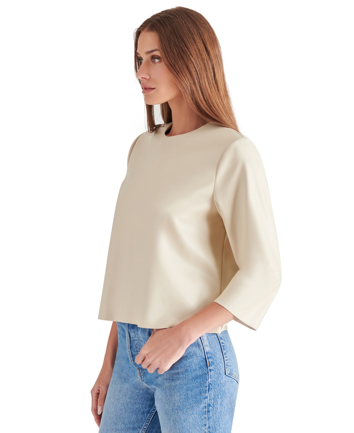 Steve Madden Women's Dee Faux-Leather 3/4-Sleeve Top