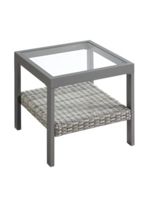 3 Piece Patio Set, 2 Lounge Chairs & 1 Coffee Table, Gray & Beige