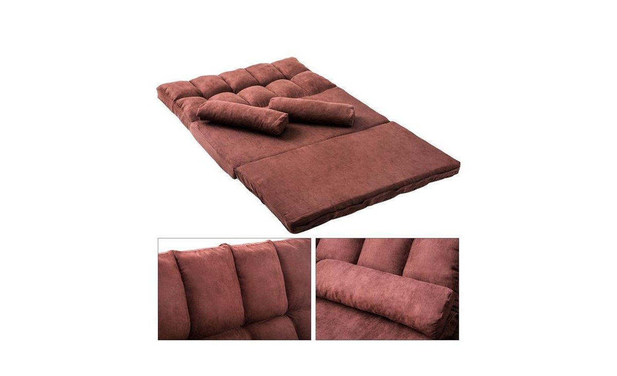 SlickblueDouble Chaise Lounge Sofa - Floor Couch with Two Pillows for Ultimate Comfort - Brown